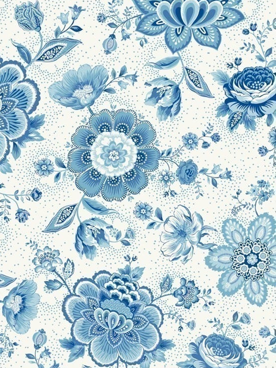 Pattern of blue flowers on a white background