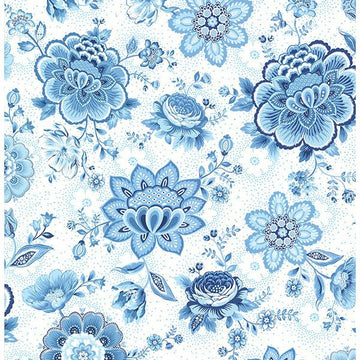 Pattern of blue flowers on a white background