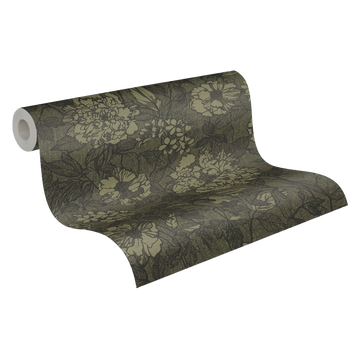 Roll of green floral-patterned wallpaper 