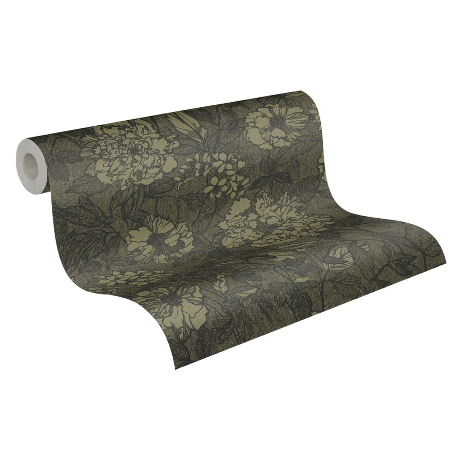 Roll of green floral-patterned wallpaper 